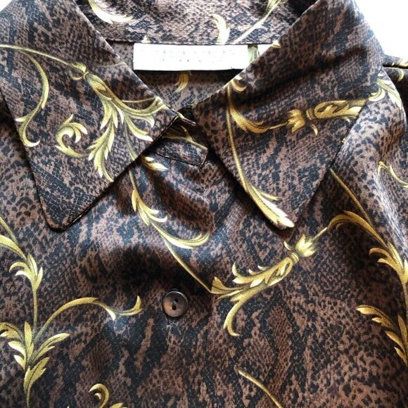 Valerie Steven Skirt set Silk Black/Brown/Gold long skirt button down blouse 6 - Picture 9 of 13